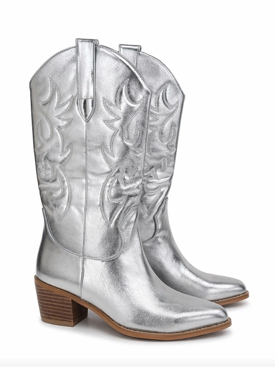 Shoes - Women's Silver Metallic Western Boots - Size 10